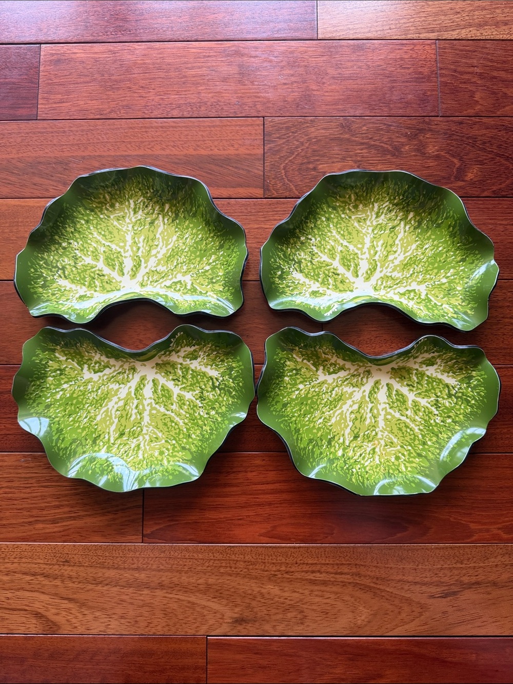 Green Leaf Melamine Serving Trays Set of 4 Organic Botanical Dish Vintage